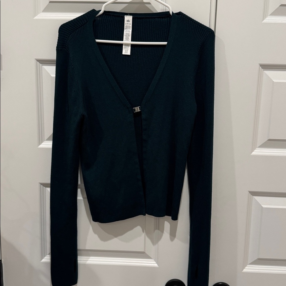 ALO Yoga Salana knit Cardigan in Midnight Green Size Small
